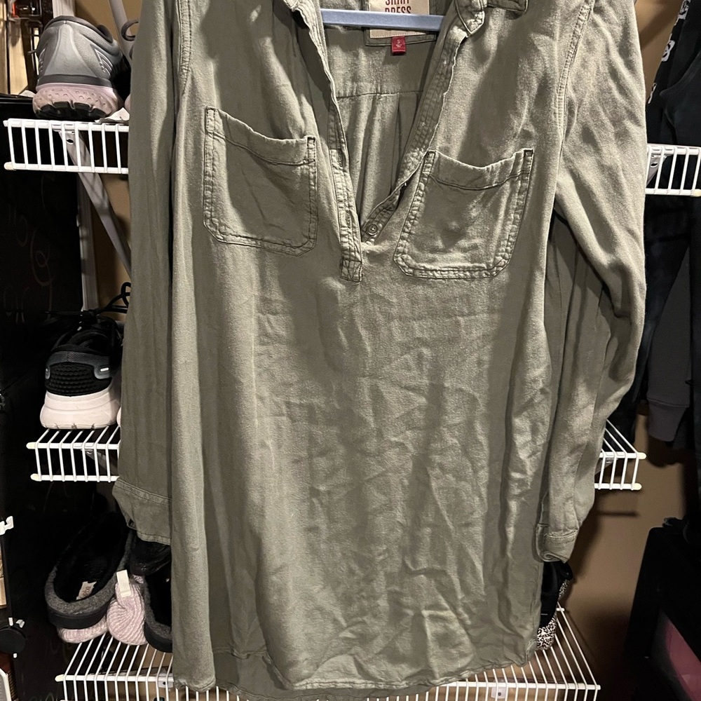 Olive Green Long Sleeve Shirt Dress